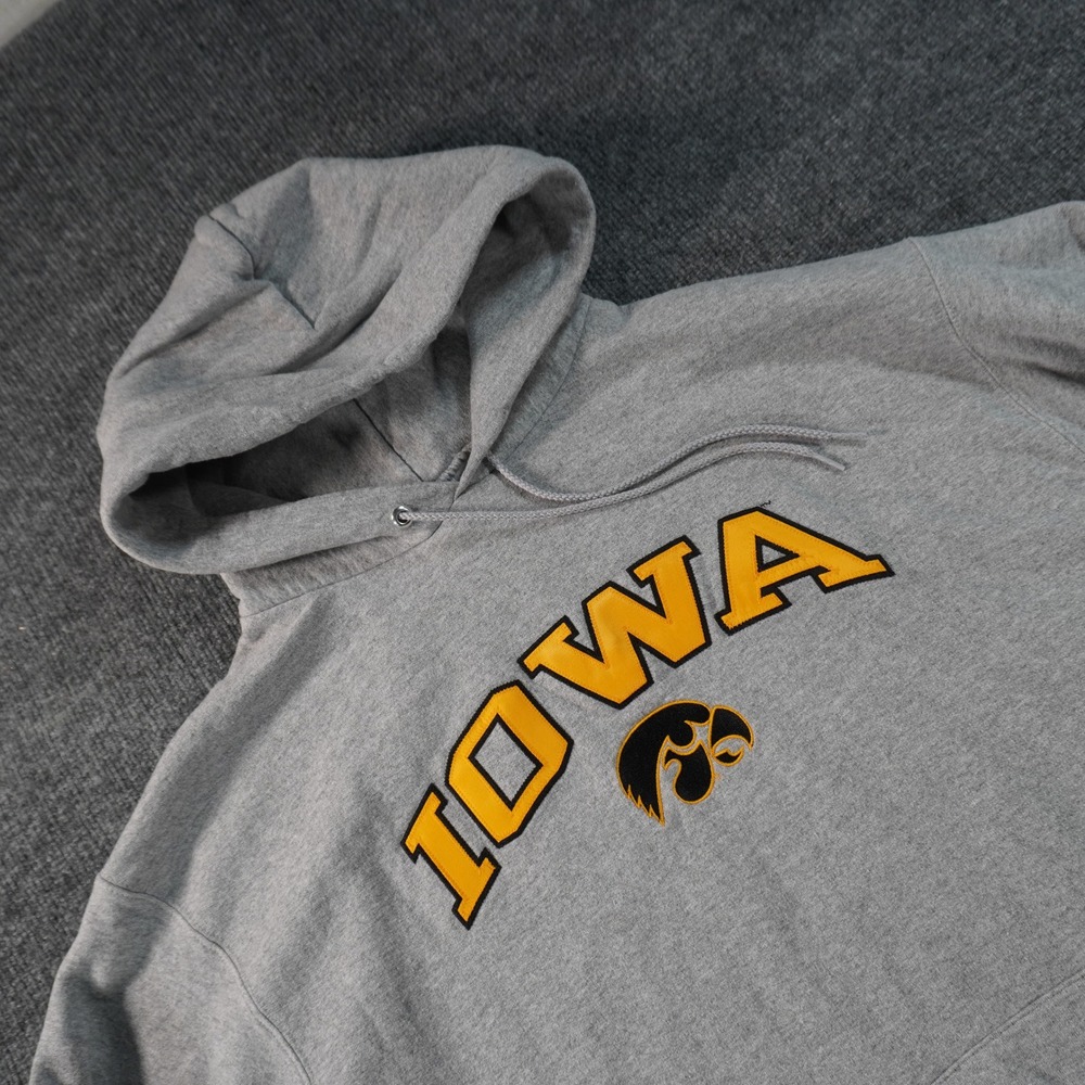Champion Iowa Hawkeyes Hoodie Mens XL Gray Embroidered Pullover Sweatshirt